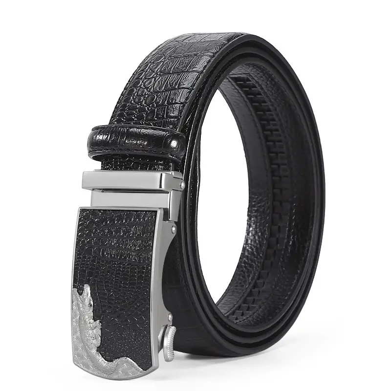 Men's Black Croc Embellished Belt with Buckle - Image 3