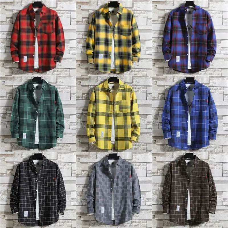 Men's Red Black Plaid Long Sleeve Shirt - Image 25