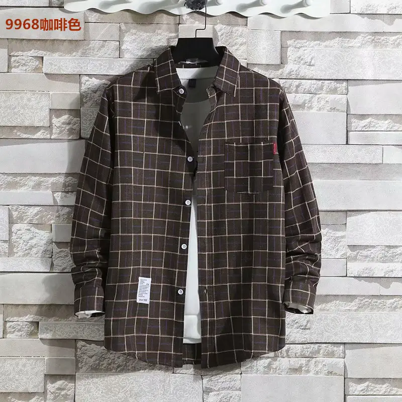 Men's Red Black Plaid Long Sleeve Shirt — feature 14