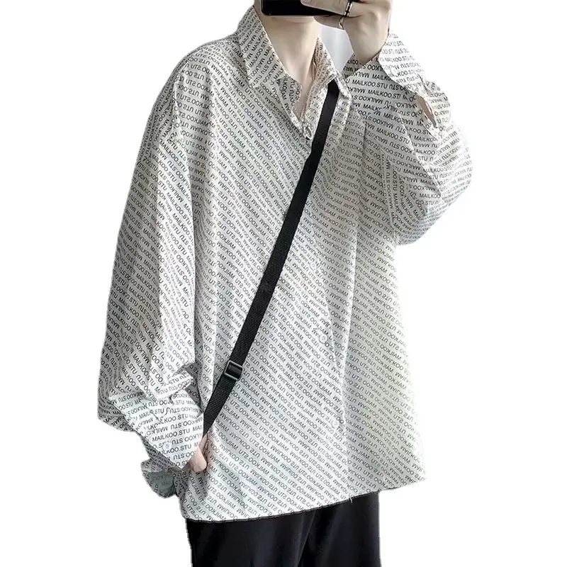 Men Korean Floral Loose Shirt Black White Pattern