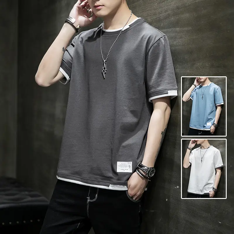 Men Pure Cotton Short Sleeve T-Shirt Black Loose Trendy