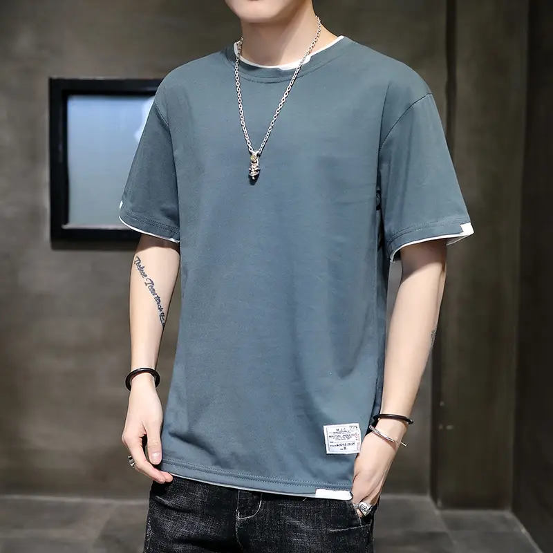 Men Pure Cotton Short Sleeve T-Shirt Black Loose Trendy