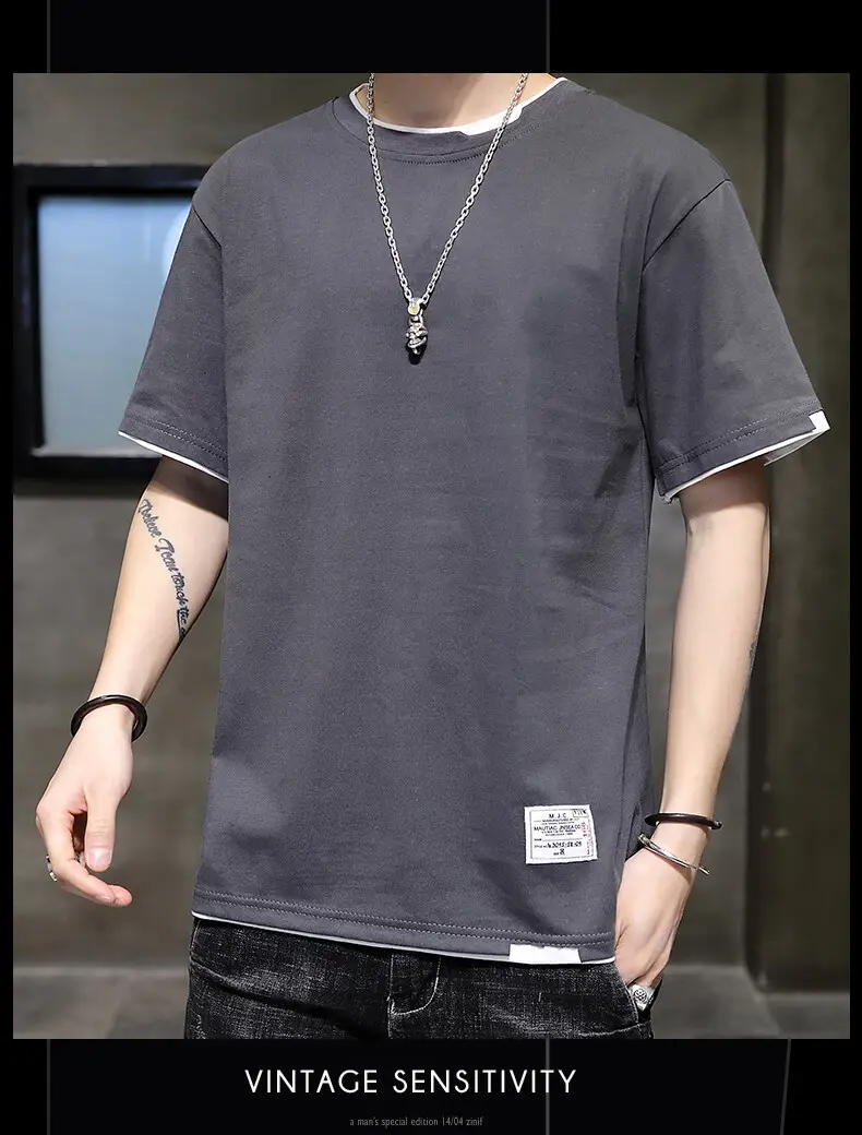 Men Pure Cotton Short Sleeve T-Shirt Black Loose Trendy — feature 11