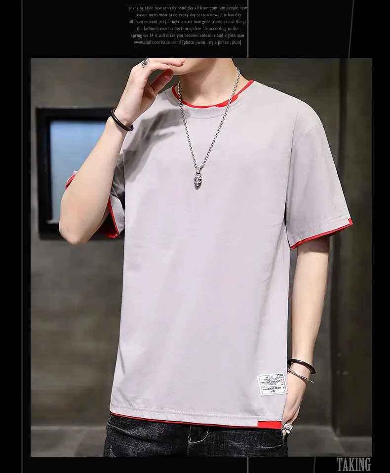 Men Pure Cotton Short Sleeve T-Shirt Black Loose Trendy — feature 12