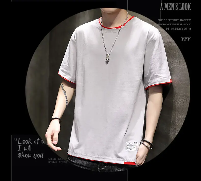 Men Pure Cotton Short Sleeve T-Shirt Black Loose Trendy — feature 13