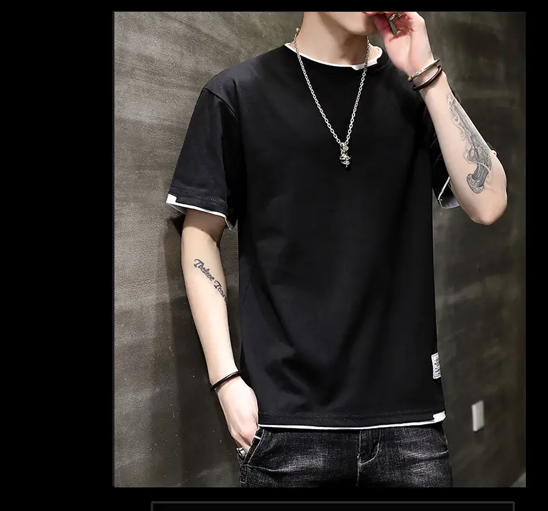 Men Pure Cotton Short Sleeve T-Shirt Black Loose Trendy — feature 16
