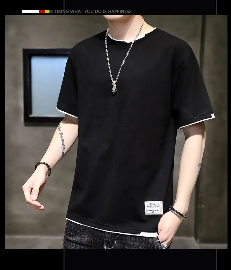Men Pure Cotton Short Sleeve T-Shirt Black Loose Trendy — feature 17