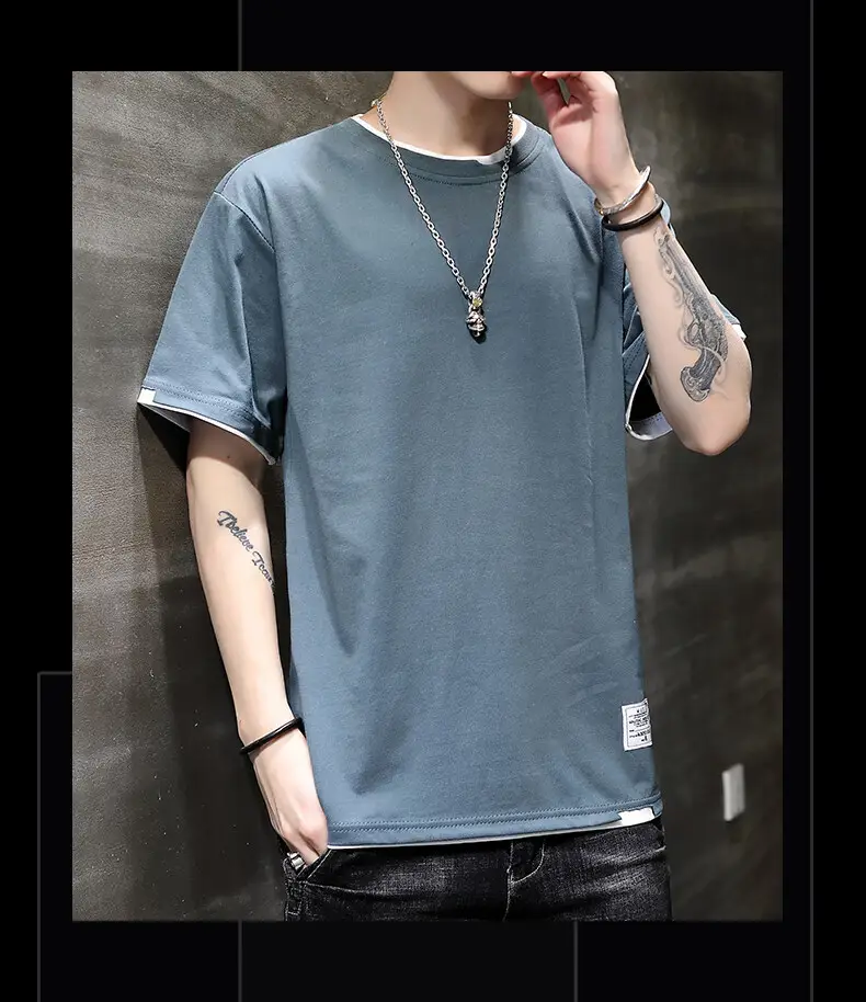 Men Pure Cotton Short Sleeve T-Shirt Black Loose Trendy — feature 18