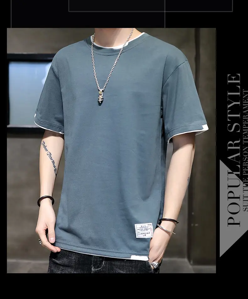 Men Pure Cotton Short Sleeve T-Shirt Black Loose Trendy — feature 19