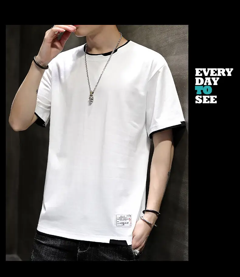 Men Pure Cotton Short Sleeve T-Shirt Black Loose Trendy — feature 24