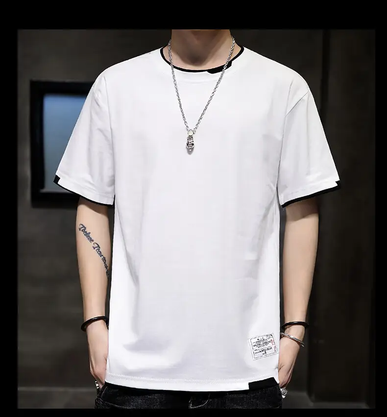 Men Pure Cotton Short Sleeve T-Shirt Black Loose Trendy — feature 25