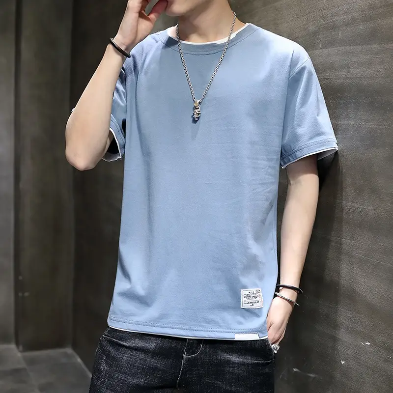 Men Pure Cotton Short Sleeve T-Shirt Black Loose Trendy