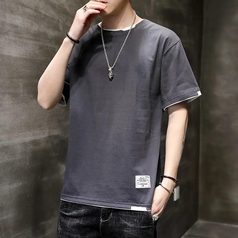Men Pure Cotton Short Sleeve T-Shirt Black Loose Trendy