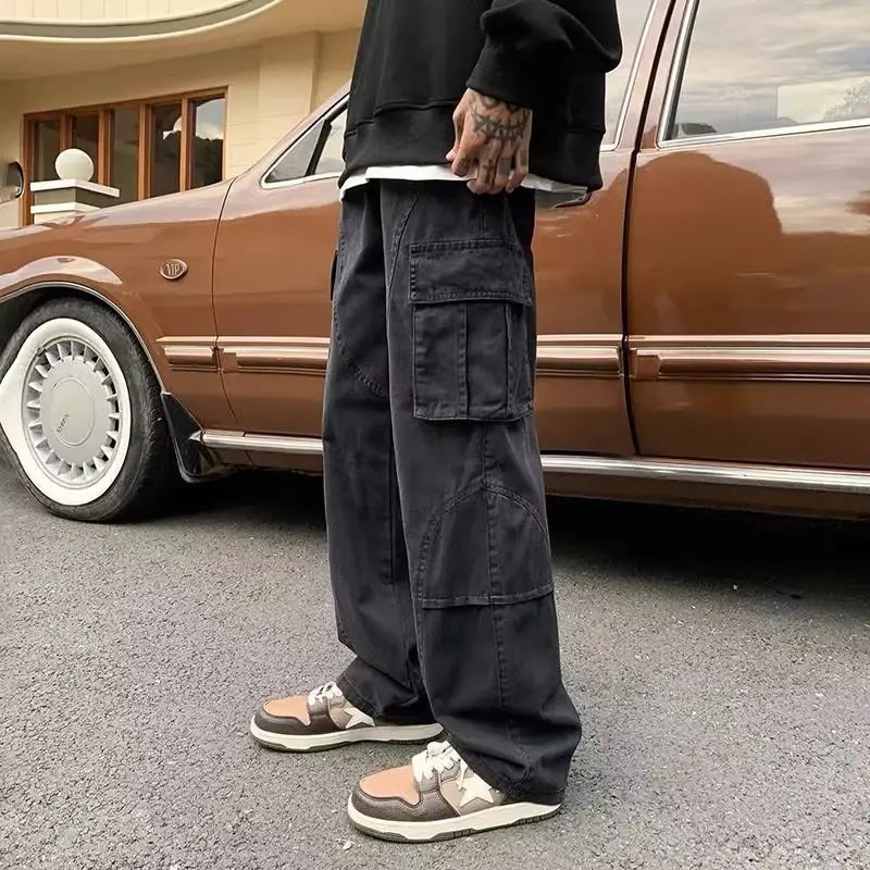 Men's Green Cargo Pants Wide Leg Straight Fit