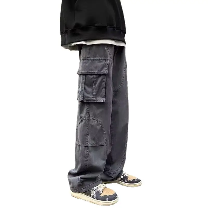 Men's Green Cargo Pants Wide Leg Straight Fit