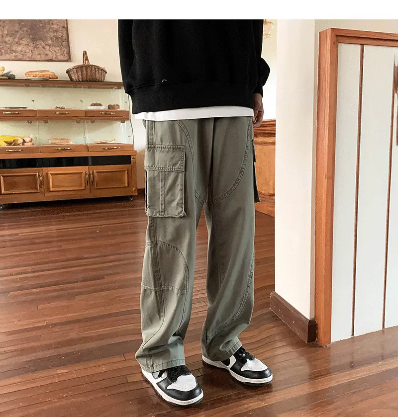 Men's Green Cargo Pants Wide Leg Straight Fit — feature 15