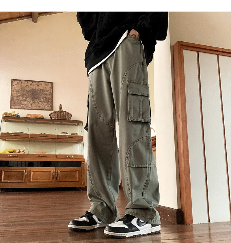 Men's Green Cargo Pants Wide Leg Straight Fit — feature 16