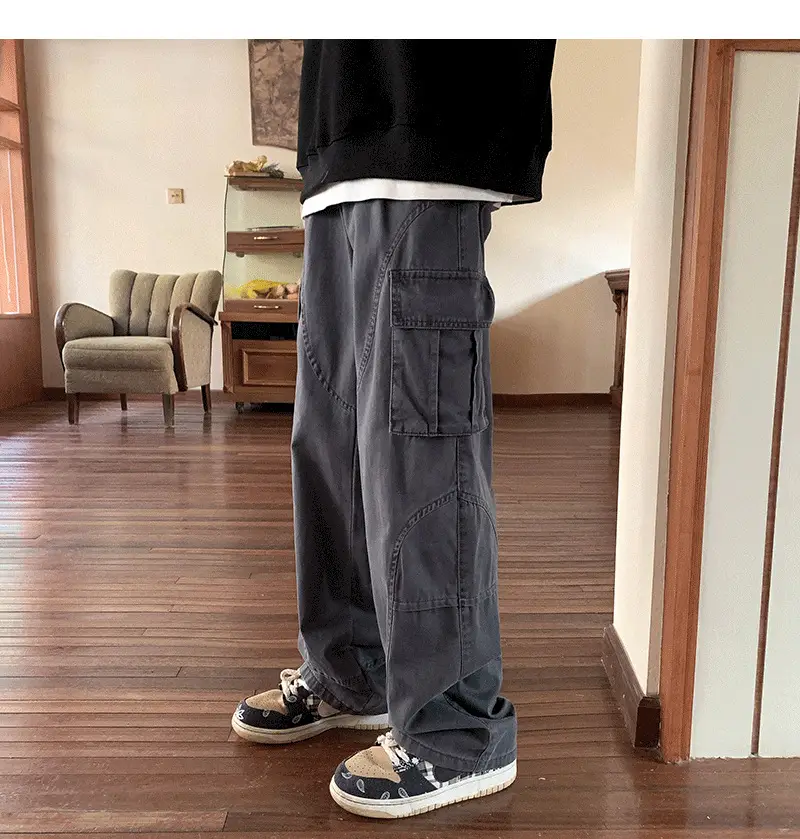 Men's Green Cargo Pants Wide Leg Straight Fit — feature 17