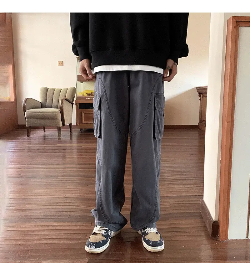 Men's Green Cargo Pants Wide Leg Straight Fit — feature 18