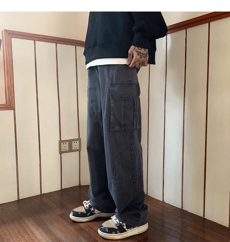 Men's Green Cargo Pants Wide Leg Straight Fit — feature 19