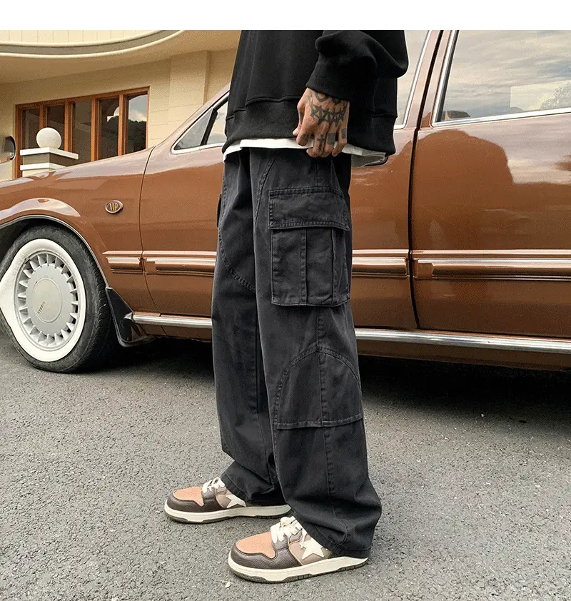 Men's Green Cargo Pants Wide Leg Straight Fit — feature 2