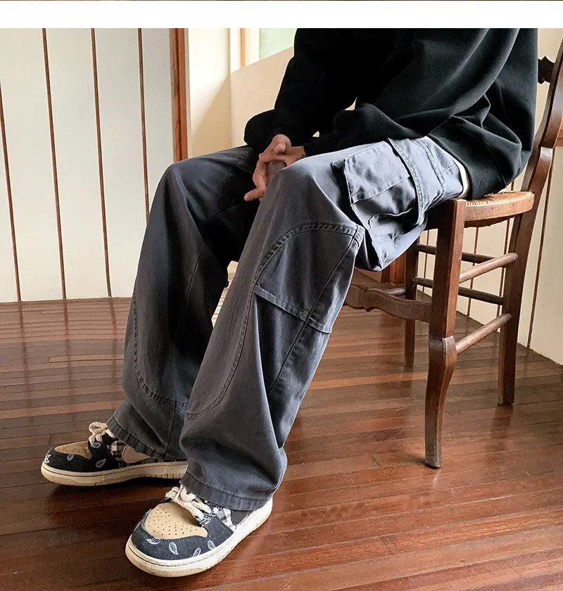 Men's Green Cargo Pants Wide Leg Straight Fit — feature 20