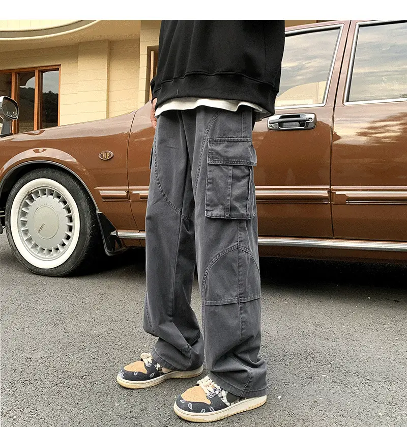 Men's Green Cargo Pants Wide Leg Straight Fit — feature 21