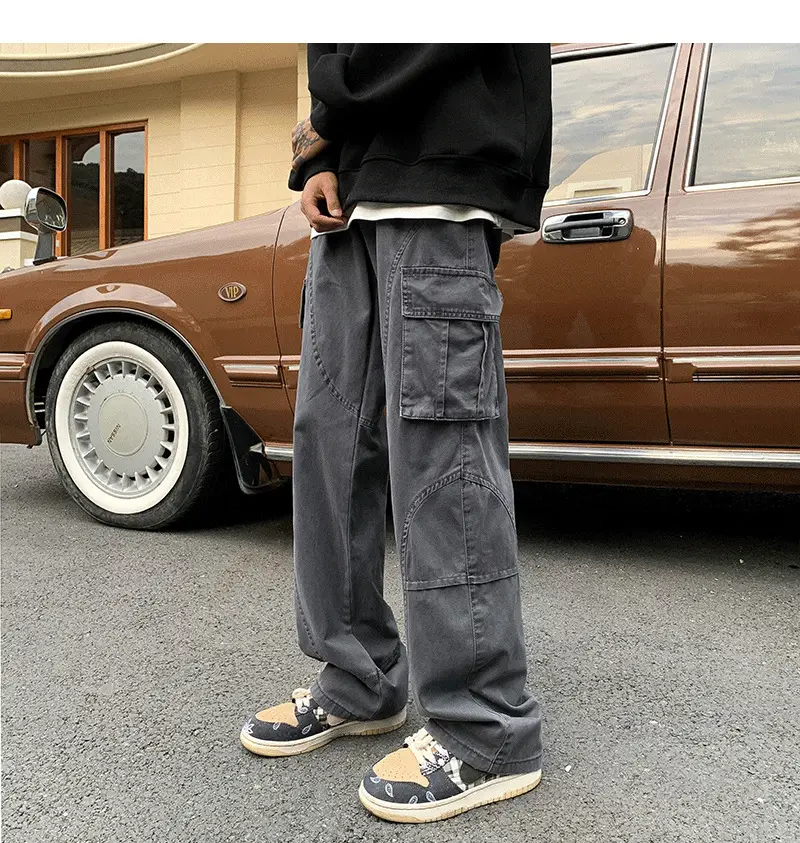 Men's Green Cargo Pants Wide Leg Straight Fit — feature 22