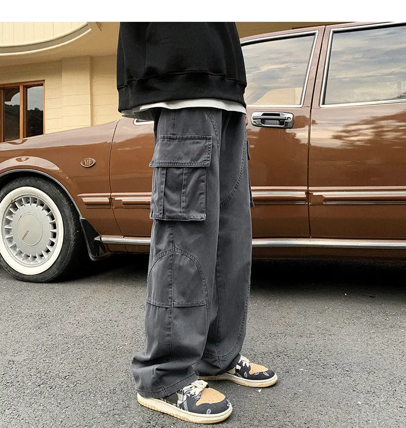 Men's Green Cargo Pants Wide Leg Straight Fit — feature 23