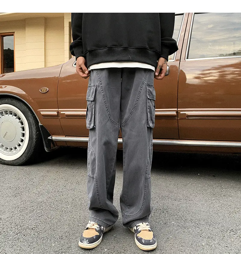 Men's Green Cargo Pants Wide Leg Straight Fit — feature 24