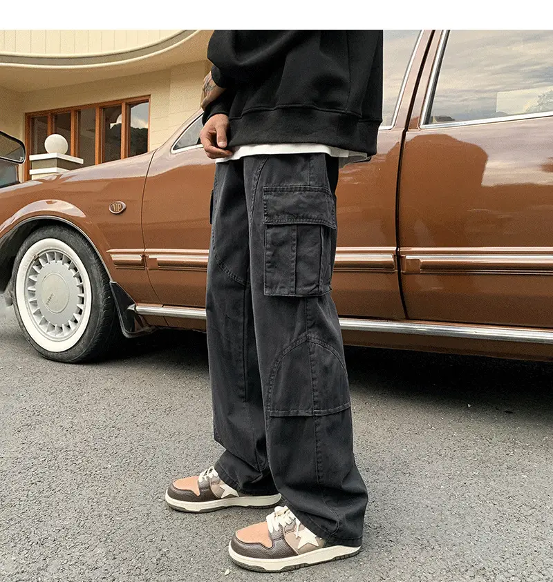 Men's Green Cargo Pants Wide Leg Straight Fit — feature 3