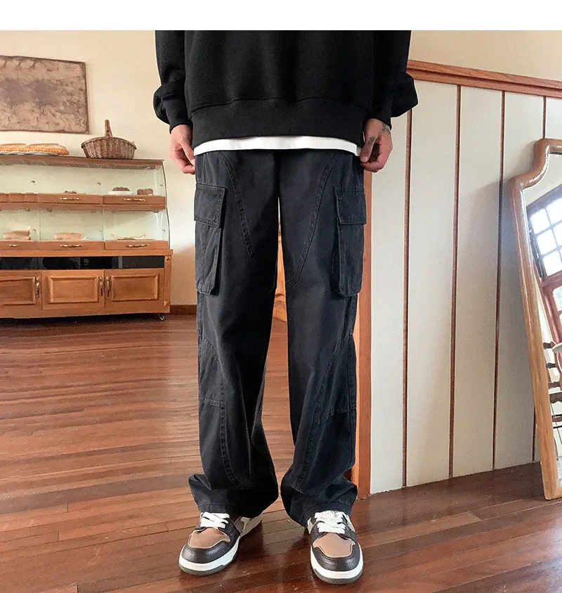 Men's Green Cargo Pants Wide Leg Straight Fit — feature 4