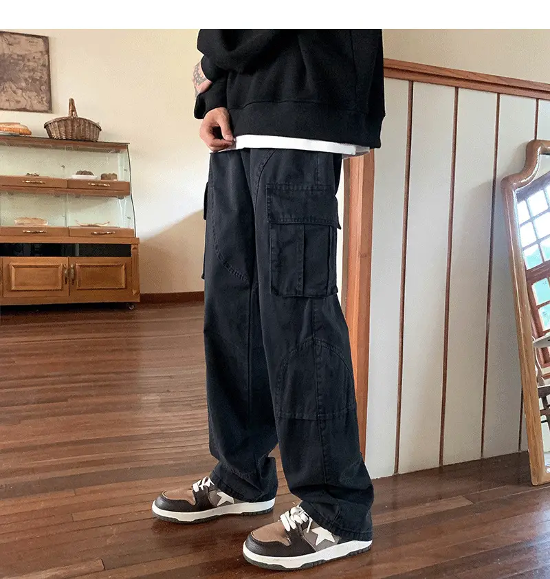 Men's Green Cargo Pants Wide Leg Straight Fit — feature 5