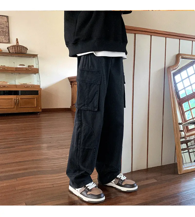 Men's Green Cargo Pants Wide Leg Straight Fit — feature 6