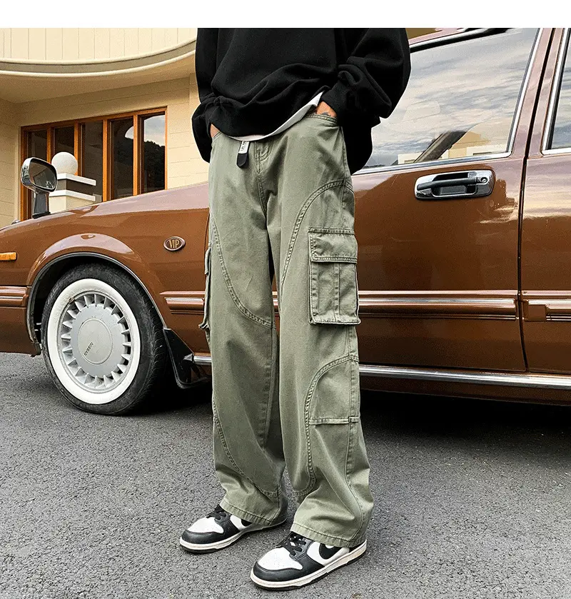 Men's Green Cargo Pants Wide Leg Straight Fit — feature 8