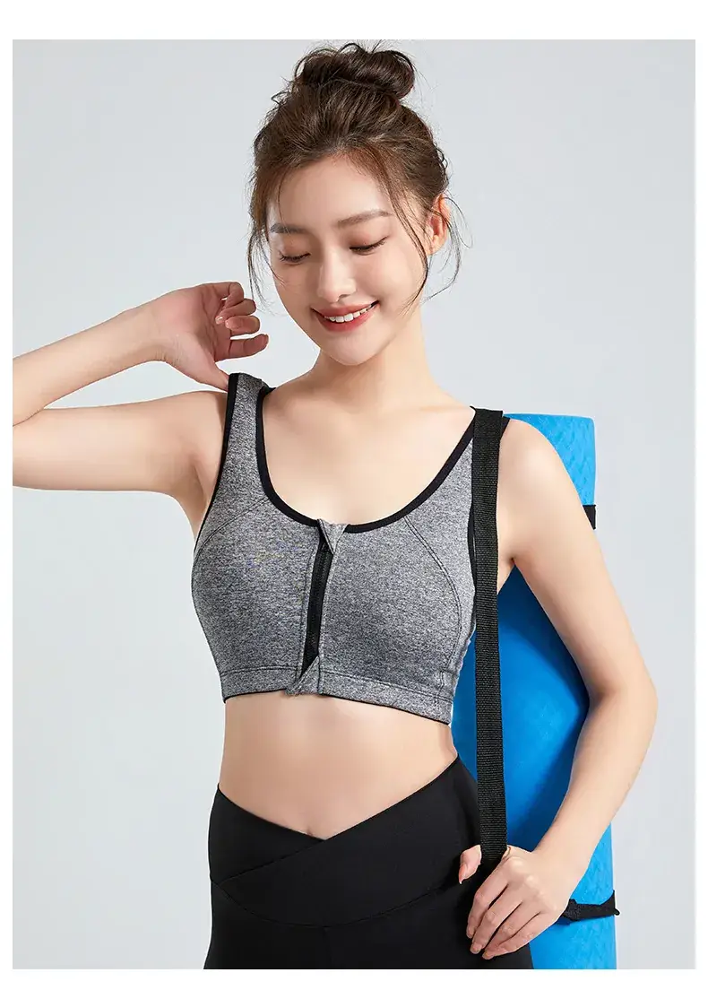 Women's Front Zipper Sports Bra No Rings High Strength — feature 21