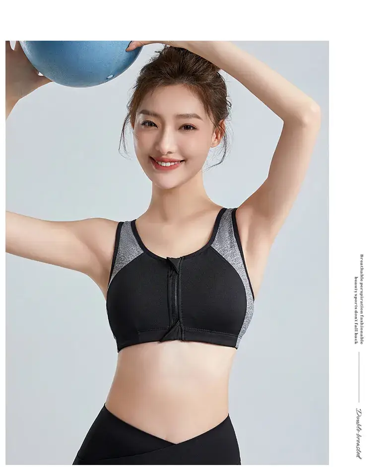 Women's Front Zipper Sports Bra No Rings High Strength — feature 24
