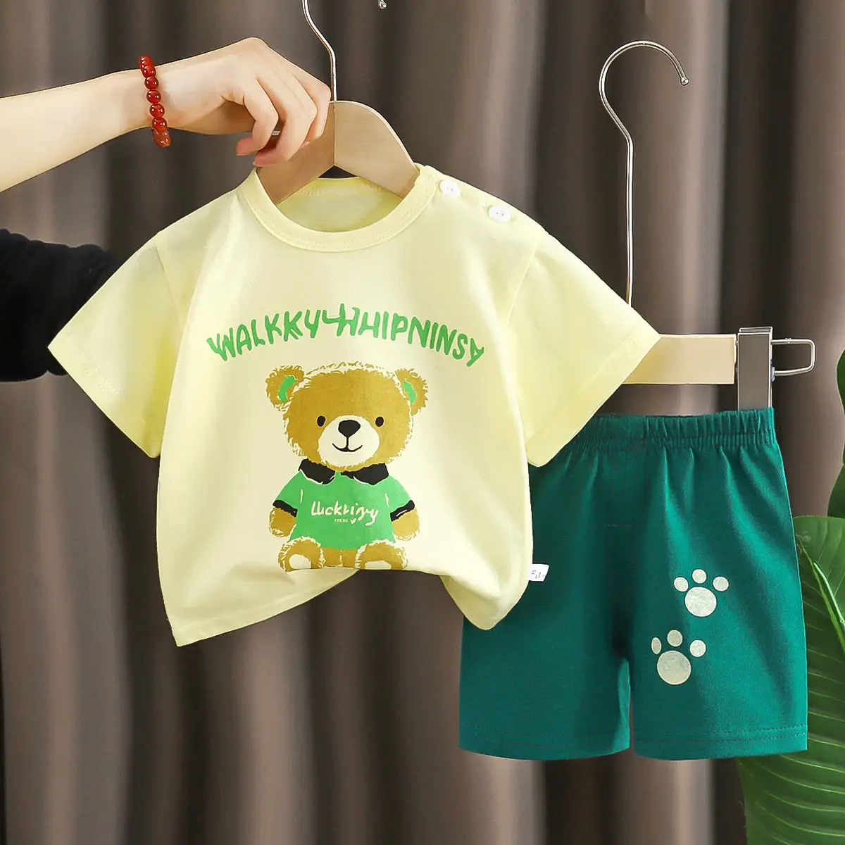 Girls Cotton Bear Print Shorts Suit Summer Wear - Image 36