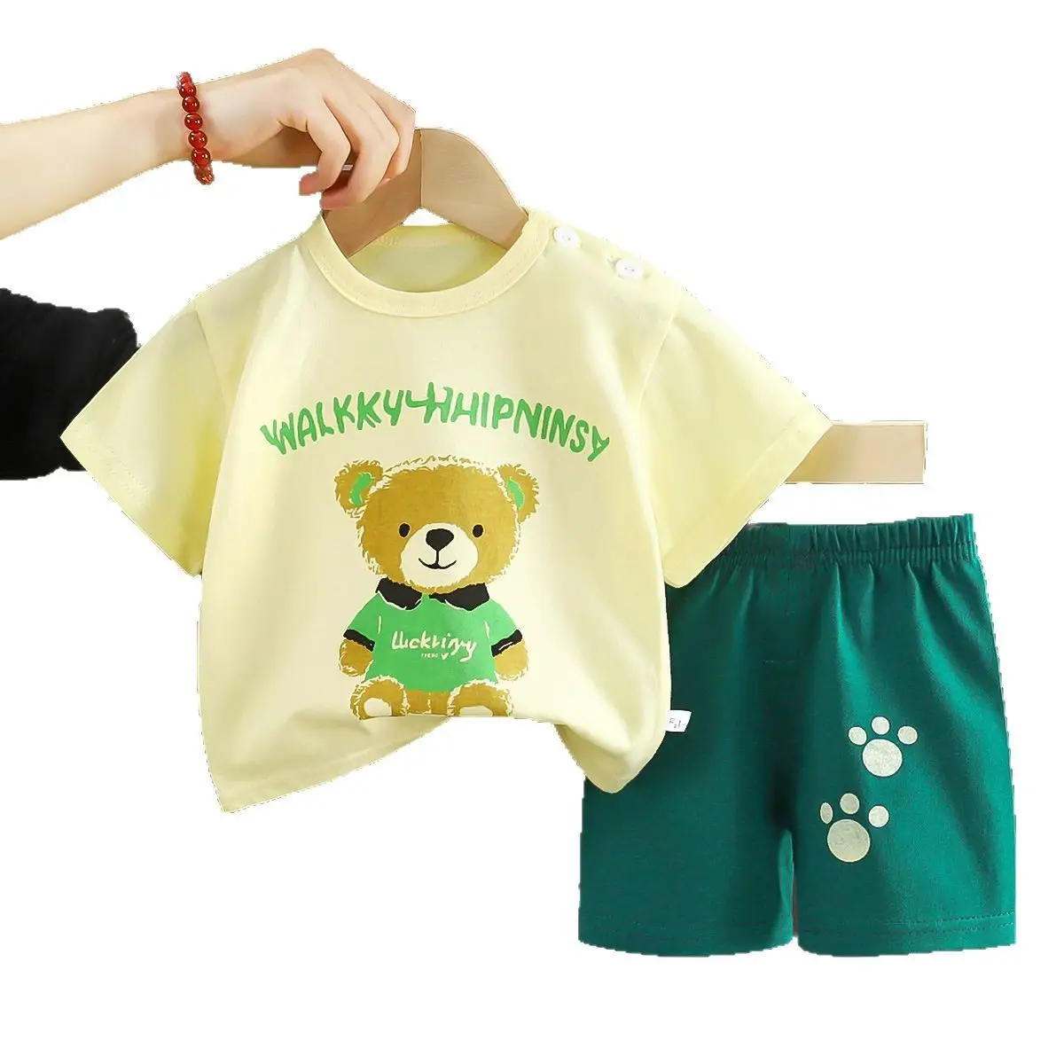 Girls Cotton Bear Print Shorts Suit Summer Wear - Image 39