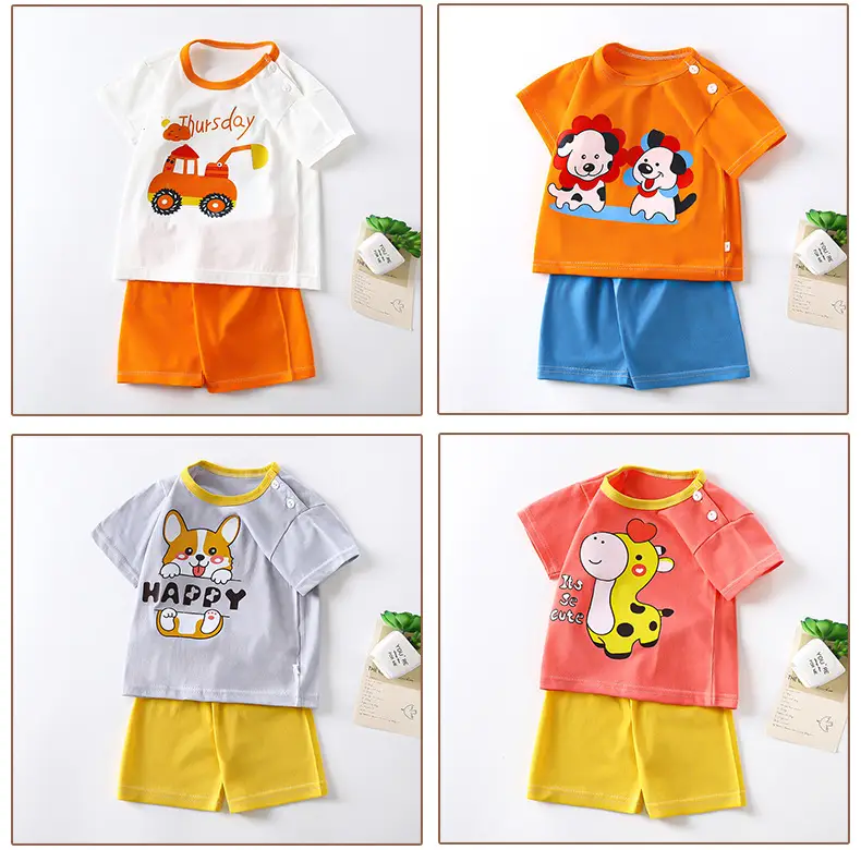 Girls Cotton Bear Print Shorts Suit Summer Wear — feature 18