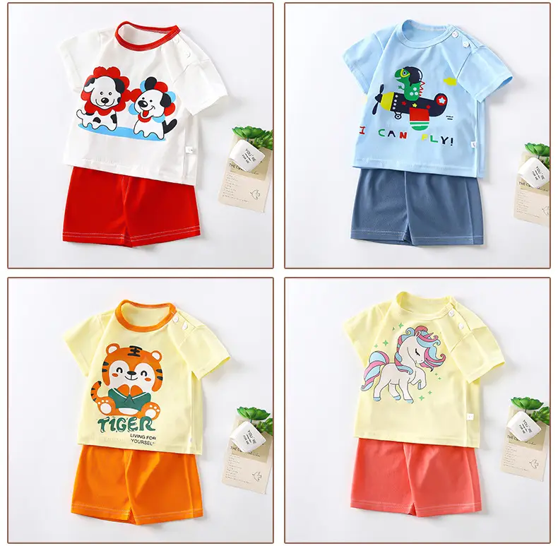Girls Cotton Bear Print Shorts Suit Summer Wear — feature 19