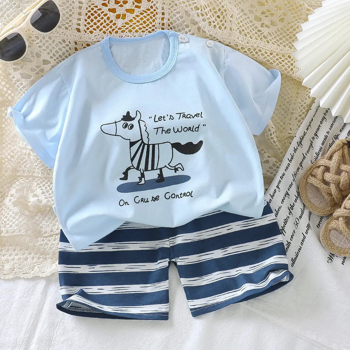 Girls Cotton Bear Print Shorts Suit Summer Wear - Image 3