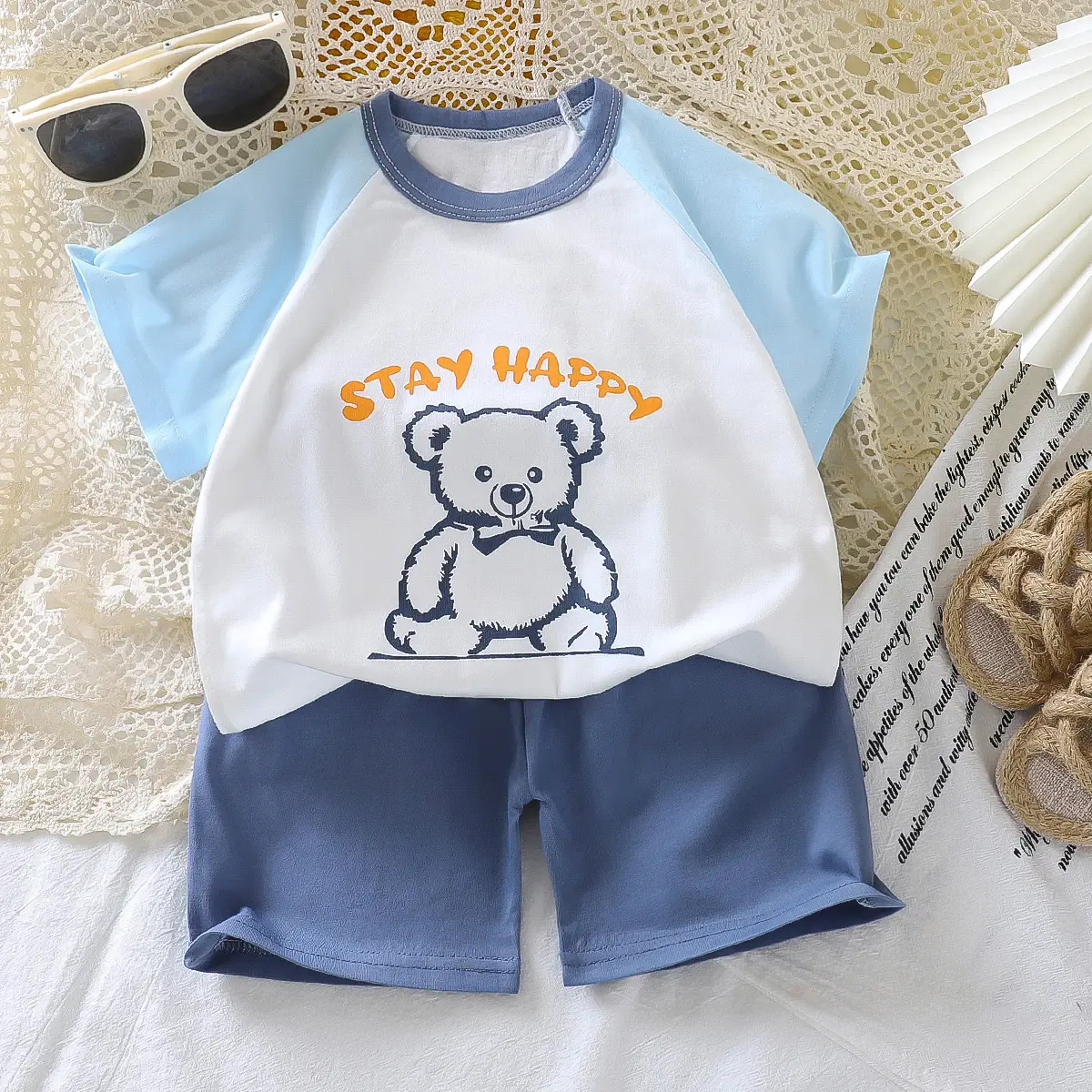 Girls Cotton Bear Print Shorts Suit Summer Wear - Image 6