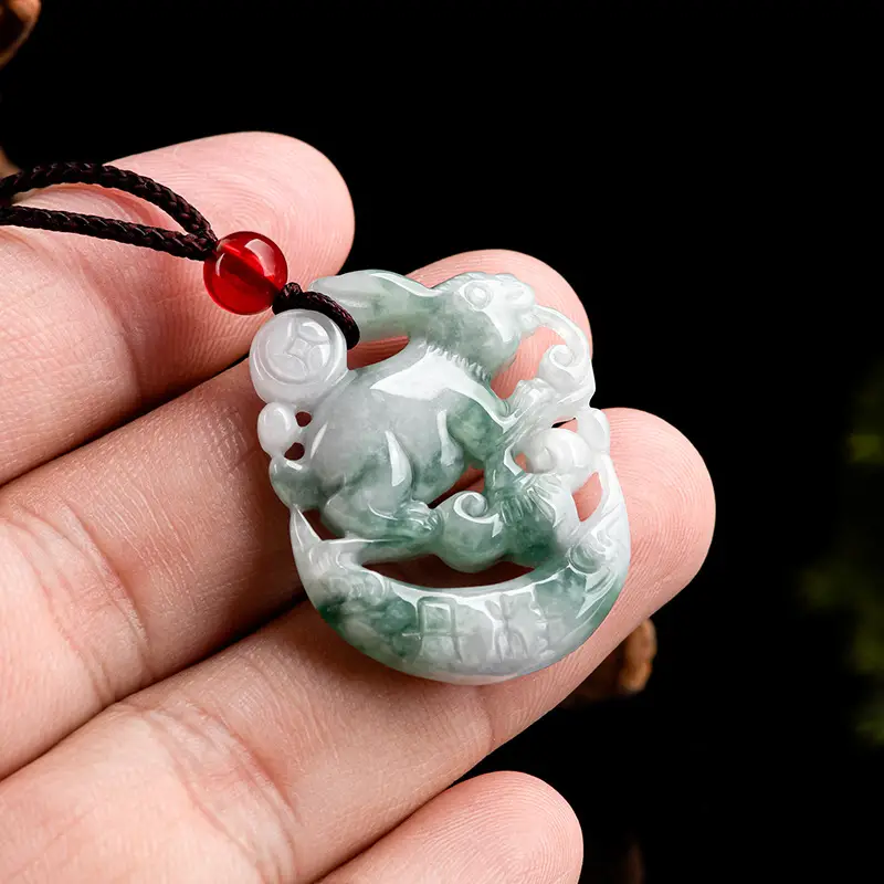 Natural Burma Jade Floating Flower Rabbit Pendant for Men Women - Image 3