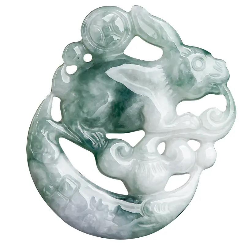 Natural Burma Jade Floating Flower Rabbit Pendant for Men Women - Image 5