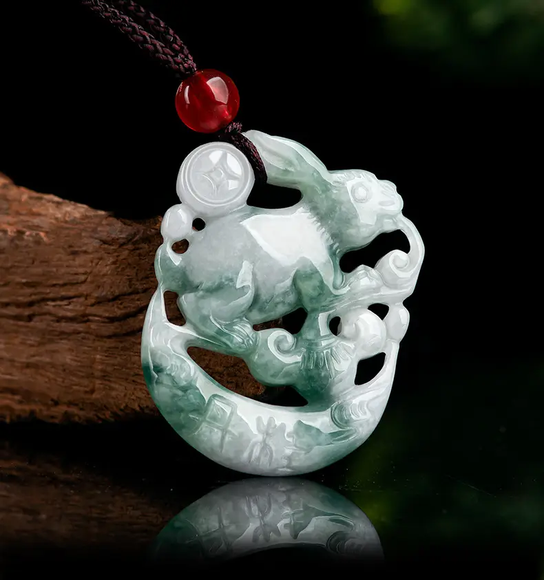 Natural Burma Jade Floating Flower Rabbit Pendant for Men Women — feature 3