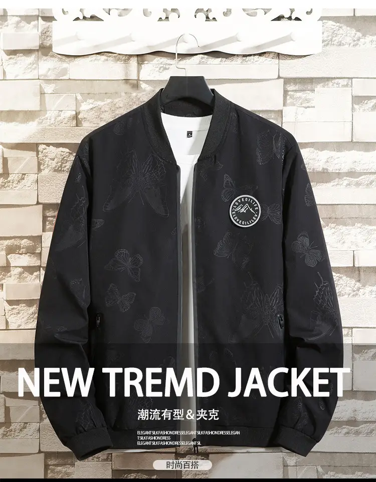Fat Men's Spring and Autumn Plus Fat Plus Size Loose All-match Windproof Casual Jacket Fashion Trend Baseball Collar Jacket — feature 2