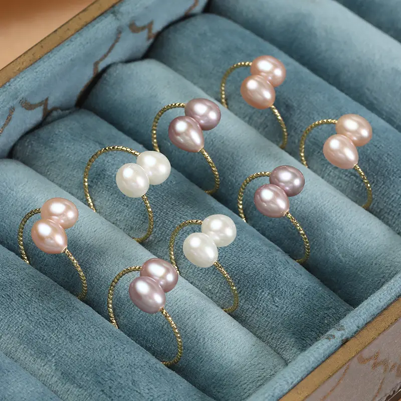 Running Volume Pearl Rings Copper Gold Plated Three Color Wholesale