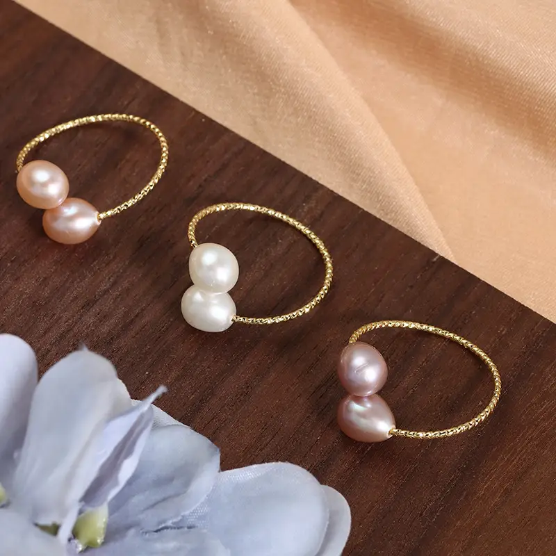 Running Volume Pearl Rings Copper Gold Plated Three Color Wholesale