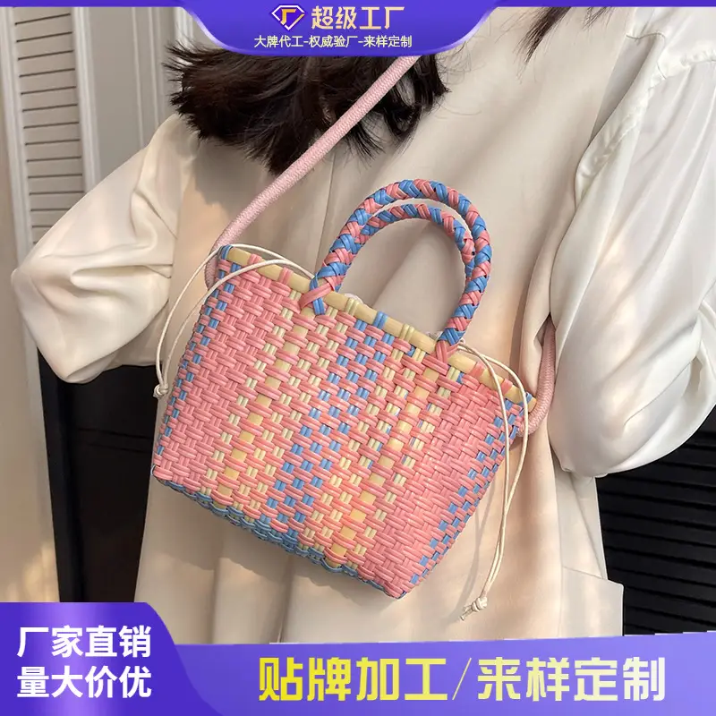 Woven Women's Summer Crossbody Bag Pink Blue - Image 4